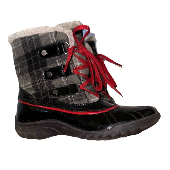 Anne Klein Sport Shoes - Like new! Gray Plaid and Black Boots with Red Laces